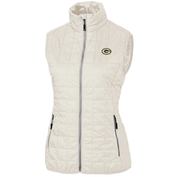 Green Bay Packers Cutter & Buck Rainier PrimaLoft Eco Full-Zip Vest Cream - Picture 1 of 16
